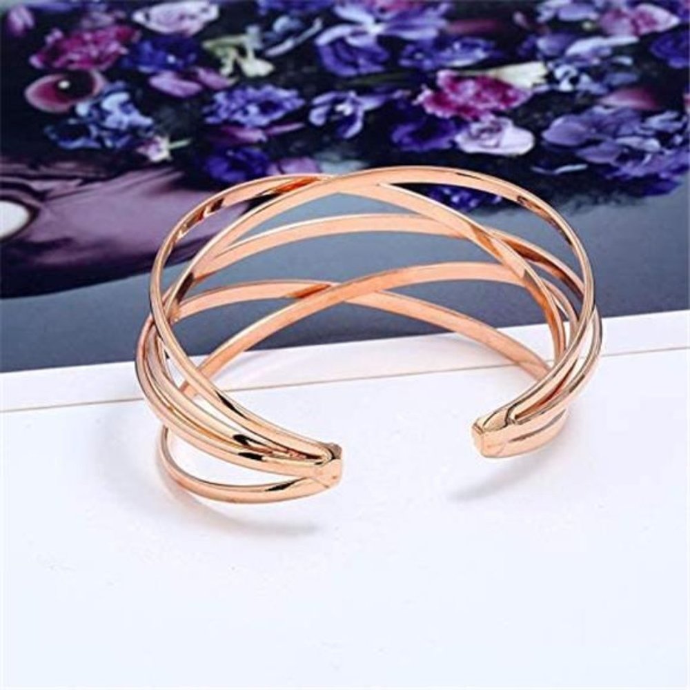 Multi-Layer Cross Wire Bangle Bracelet Open Adjus… - image 3